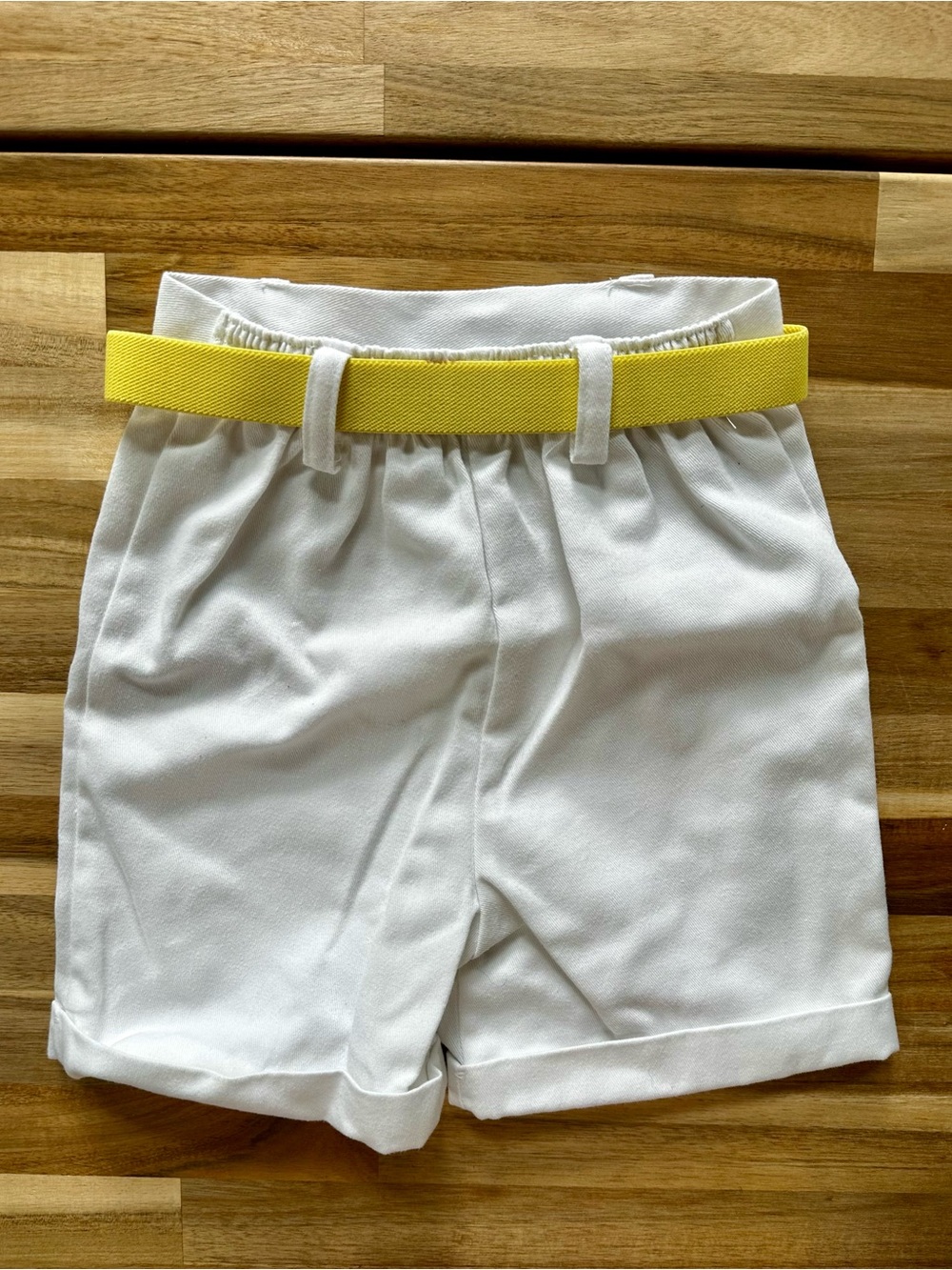 White High-Waist Pants with Yellow & Blue Belt - Picture 4 of 5